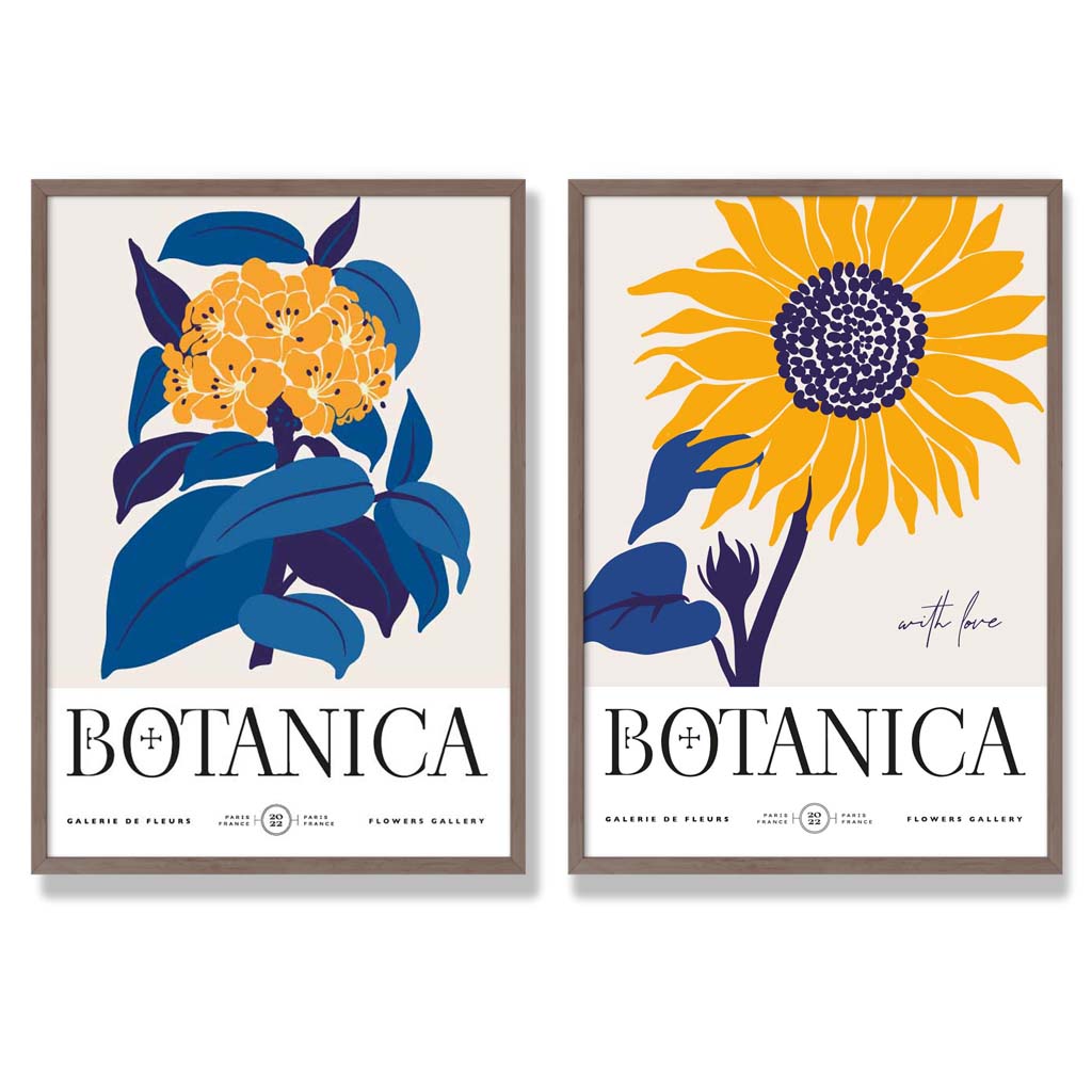 Set van 2 Kunstprints met Zonnebloemen in Blauw en Geel 7