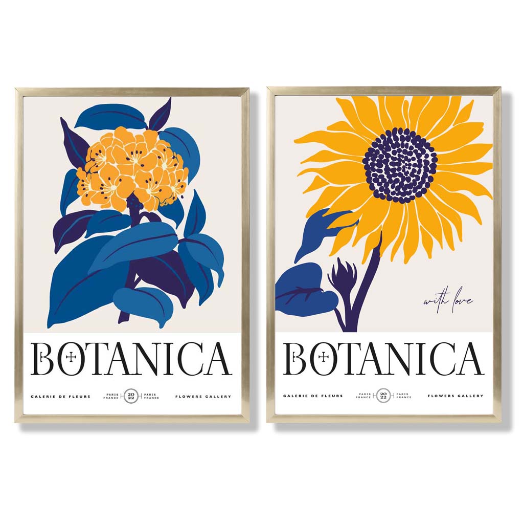 Set van 2 Kunstprints met Zonnebloemen in Blauw en Geel 8