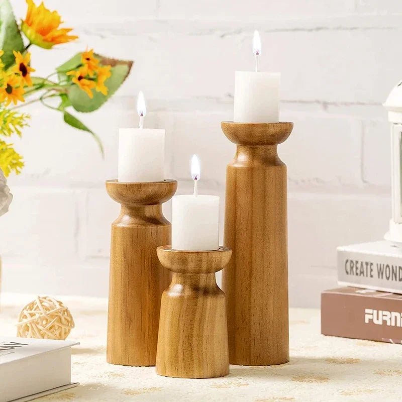 Set van 3 Houten Kandelaars Retro Stijl voor Gezellige Decoratie 1