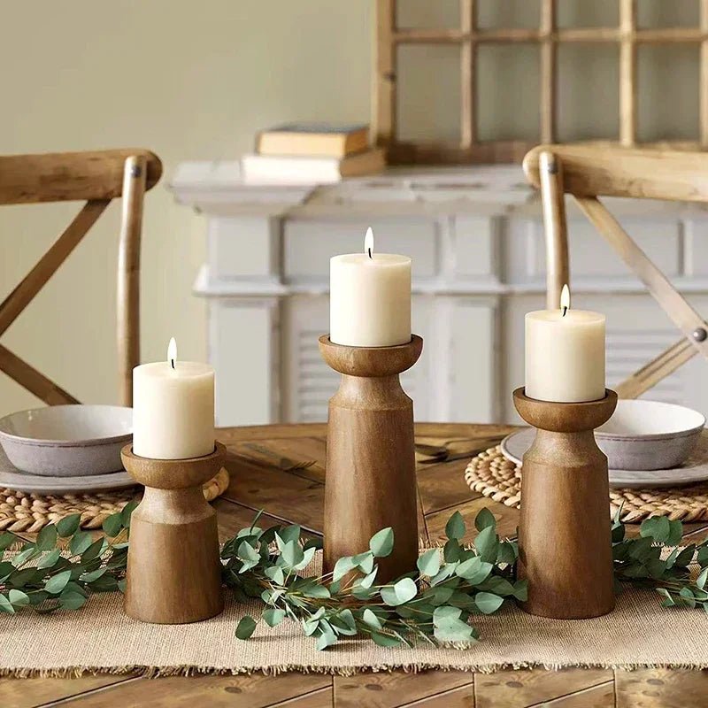 Set van 3 Houten Kandelaars Retro Stijl voor Gezellige Decoratie 2
