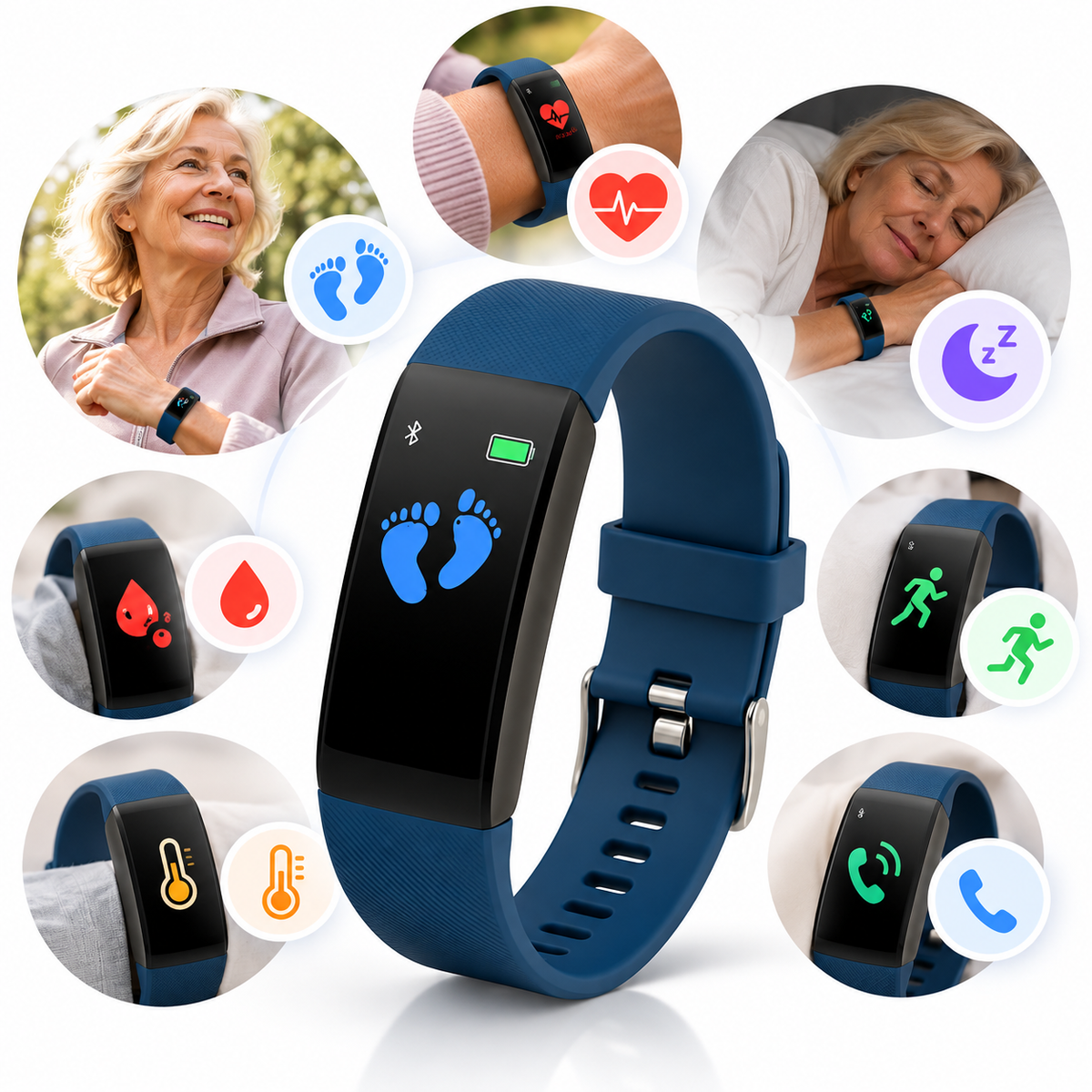 Smartwatch voor Senioren met Gezondheids- en Fitnessfuncties