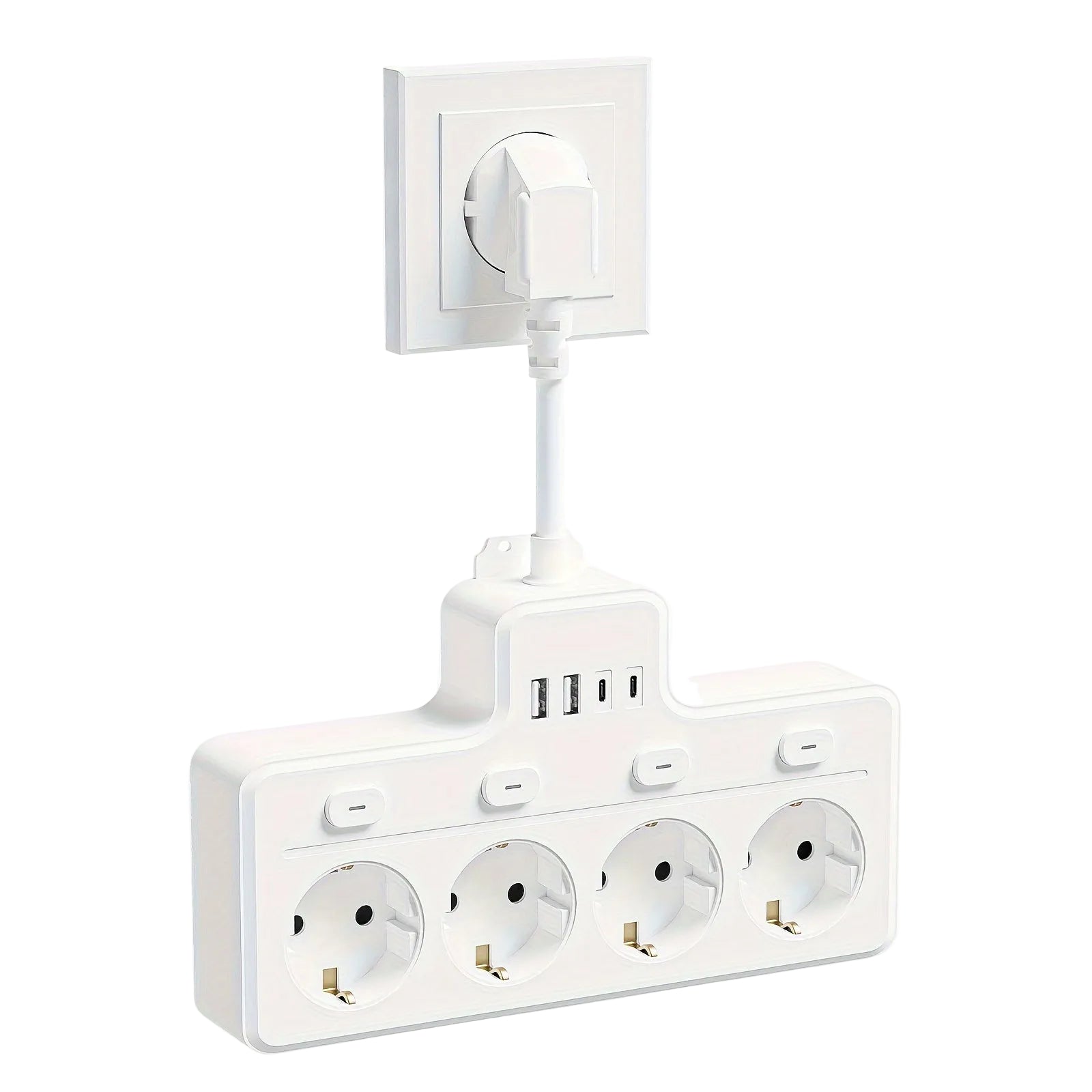 Stekkerdoos Met USB 7-in-1 Voor Thuis En Kantoor Met 4 AC-aansluitingen En Type-C Lader 0