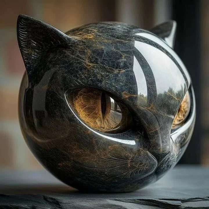 Sculptuur van een zwarte kattenkop in modern design