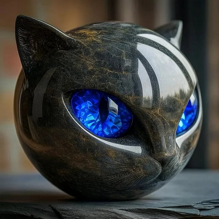 Sculptuur van een zwarte kattenkop in modern design