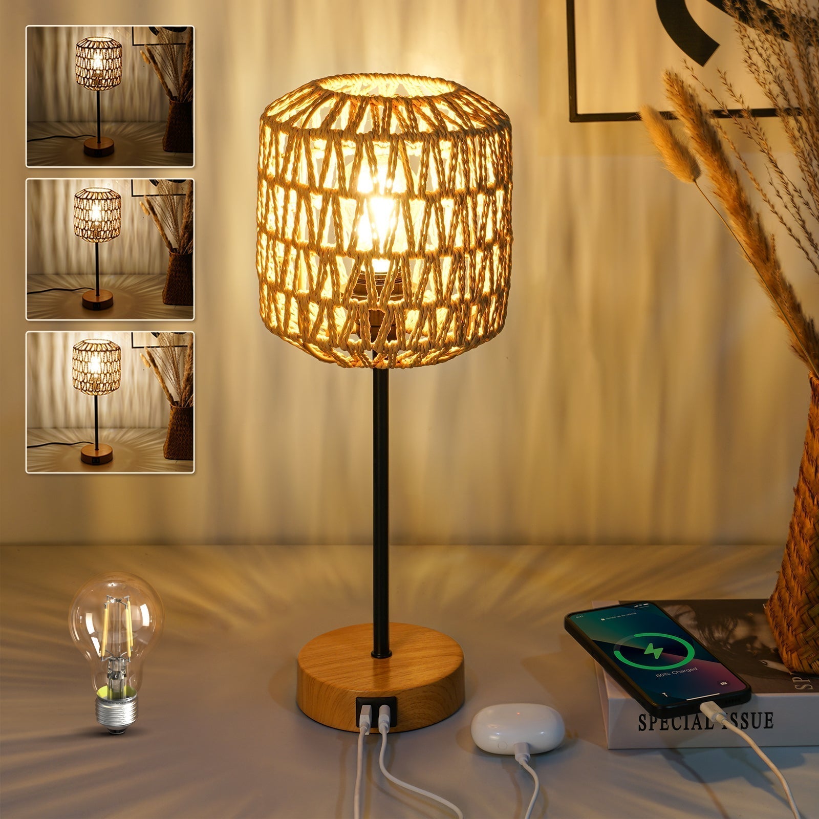 Tafellamp met Dimbare Touch Control en USB-poort voor Woonkamer en Slaapkamer 3