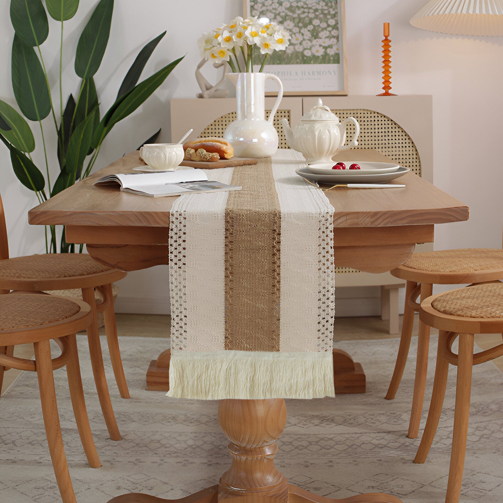 Tafelloper Boho Macrame met Franjes 0