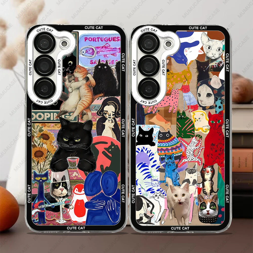 Telefoonhoesje voor Samsung Galaxy met Kat Collage 0