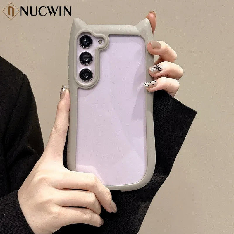 Transparante 3D Kat Oor Case voor Samsung S25 Plus 0