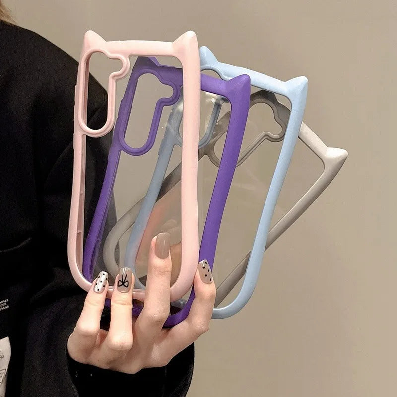 Transparante 3D Kat Oor Case voor Samsung S25 Plus 5