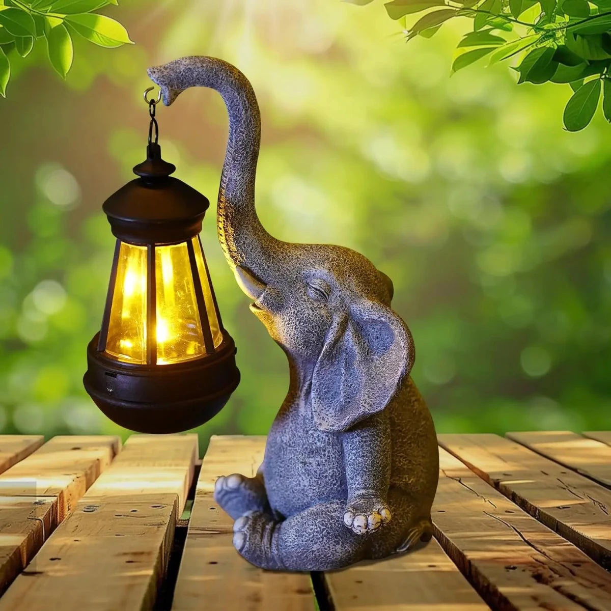 Tuinbeeld Olifant met Zonnelantaarn voor Buiten - Decoratief Tuinornament met Verlichting 1