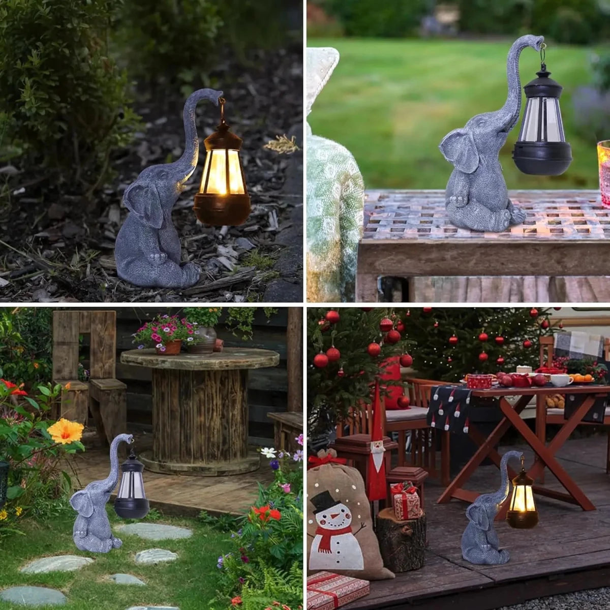 Tuinbeeld Olifant met Zonnelantaarn voor Buiten - Decoratief Tuinornament met Verlichting 5