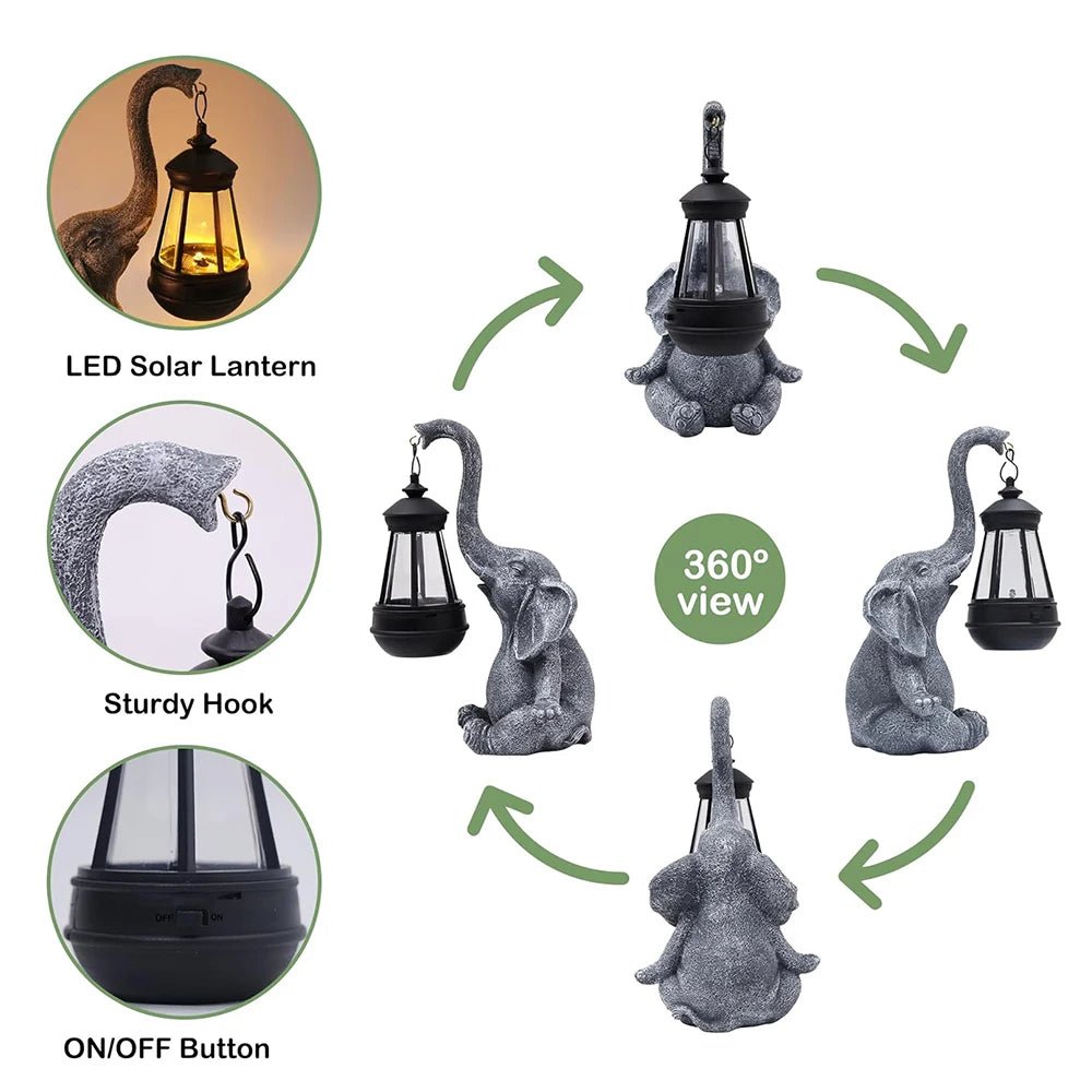 Tuinbeeld Olifant met Zonnelantaarn voor Buiten - Decoratief Tuinornament met Verlichting 6
