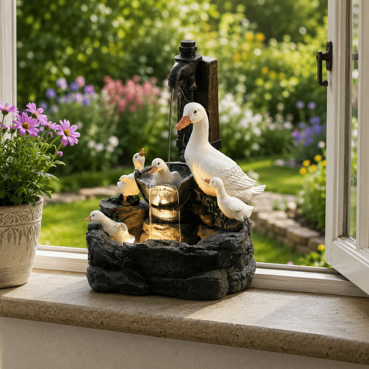 Tuinbeeldje Eend en Eekhoorn Motief Decoratief voor Buiten 1