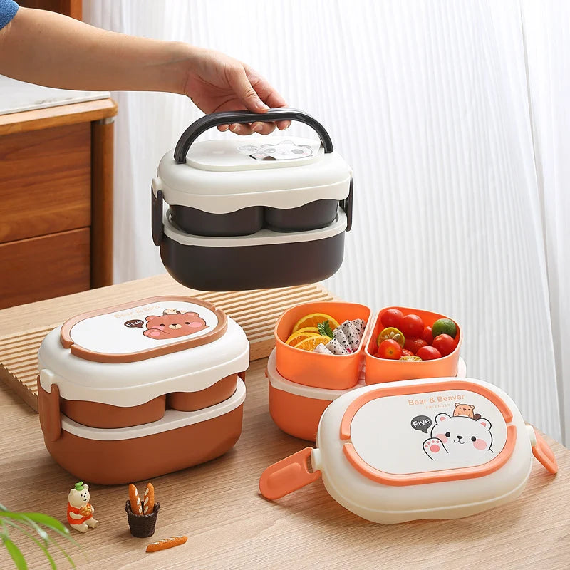 Unisex Bento Lunchbox met Berenthema en Meerdere Compartimenten 1
