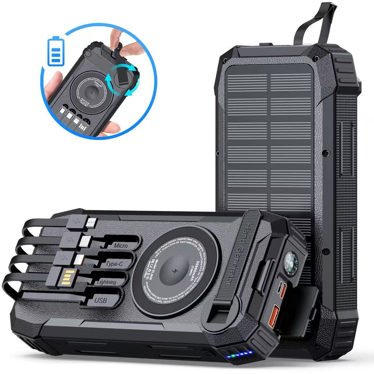 Unisex Draagbare Powerbank met Snellaadfunctie en Zonne-energie 6