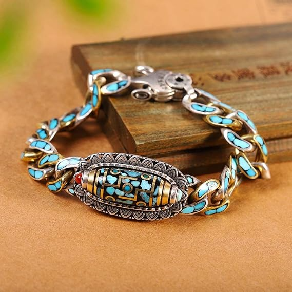 Unisex Dzi-armband met Turkoois en Mantra 0