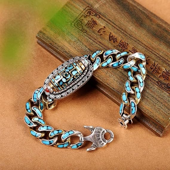 Unisex Dzi-armband met Turkoois en Mantra 6
