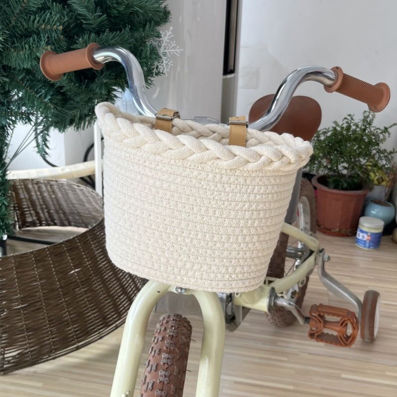 Unisex Fietsmand Gevlochten Stijl Met Pompondecoratie 2