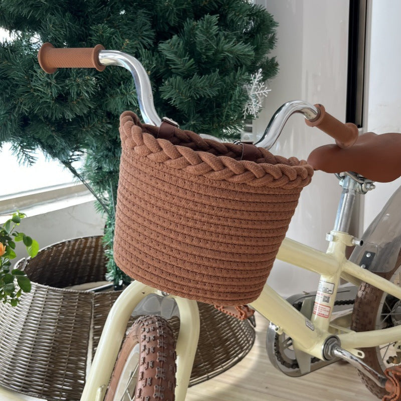 Unisex Fietsmand Gevlochten Stijl Met Pompondecoratie 3
