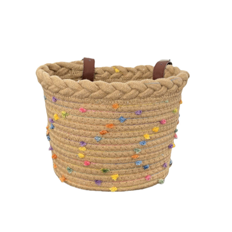Unisex Fietsmand Gevlochten Stijl Met Pompondecoratie 5