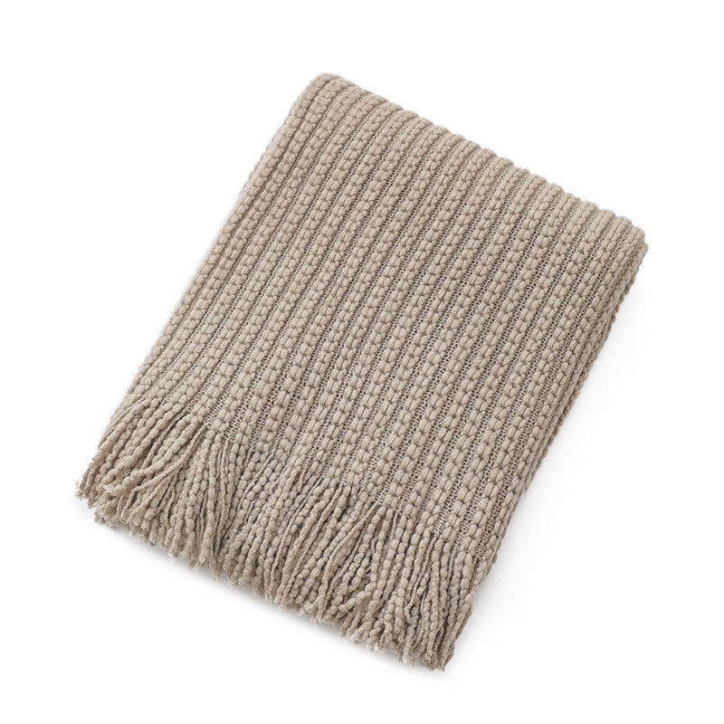 Unisex Gebreide Deken met Textuur en Franjes 4
