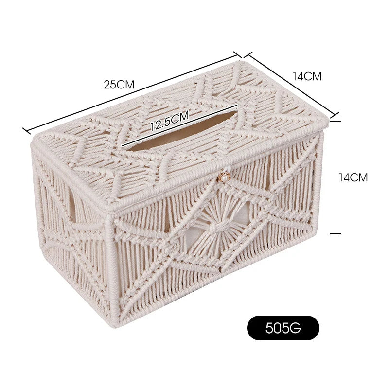 Unisex Macramé Tissueboxhoes Handgemaakt Decoratief Design 0