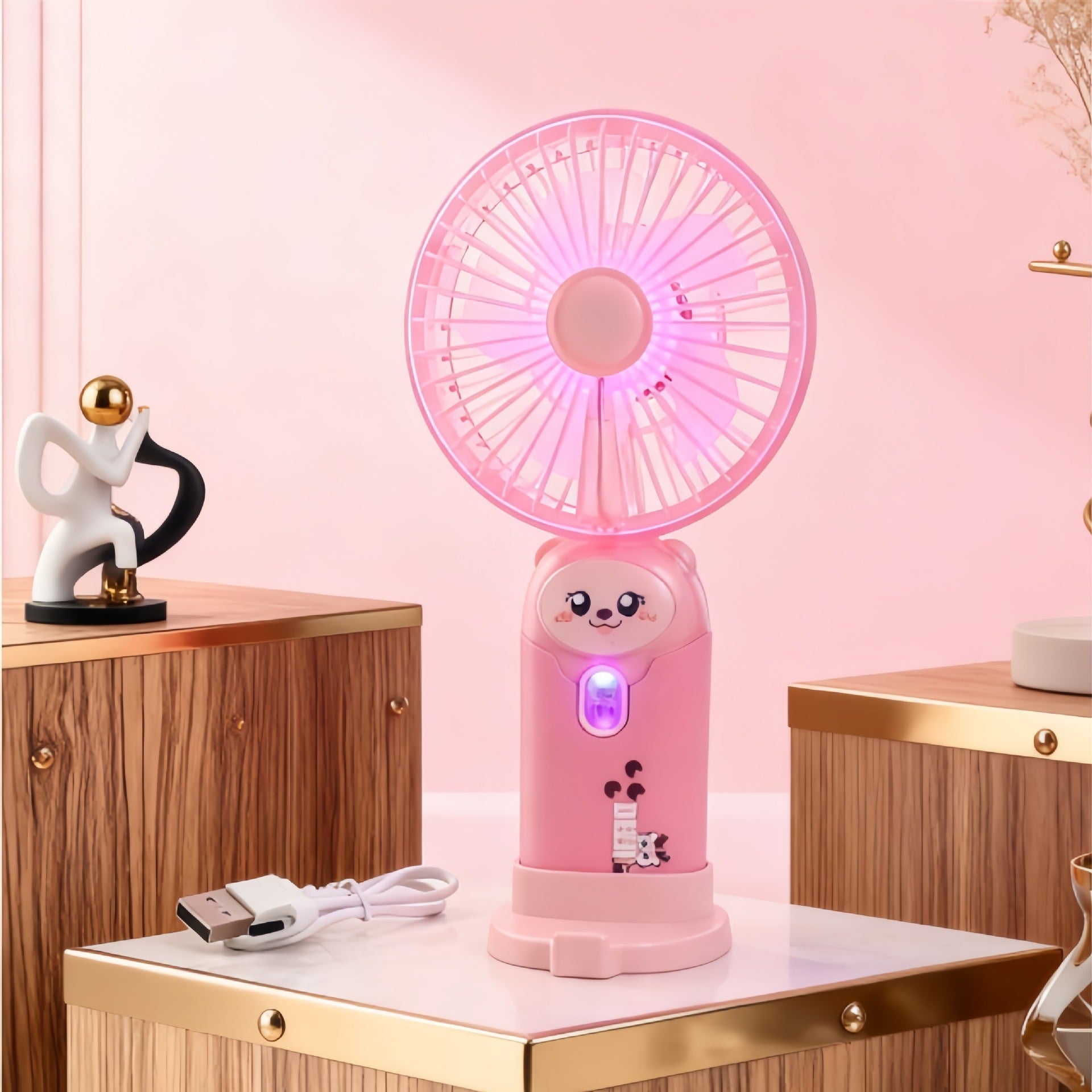 Unisex Mini Handventilator Draagbaar Met LED-lichtring 20