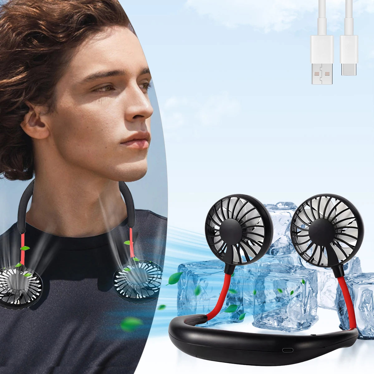 Unisex Nekventilator Draagbaar Met 3 Snelheden Handsfree Koeling 0