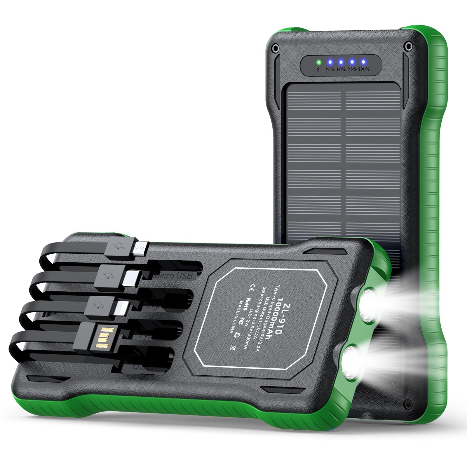 Unisex Powerbank met Zonne-energie en Multifunctionele Laadkabels 0