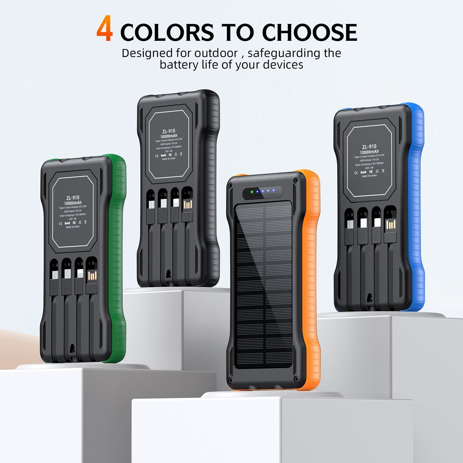 Unisex Powerbank met Zonne-energie en Multifunctionele Laadkabels 2