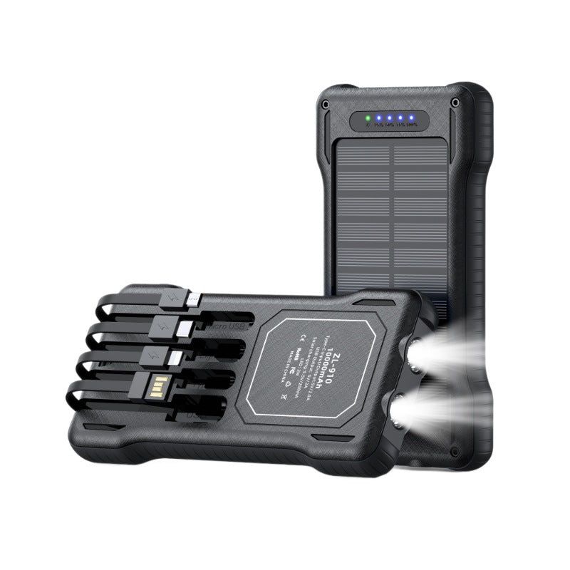Unisex Powerbank met Zonne-energie en Multifunctionele Laadkabels 5