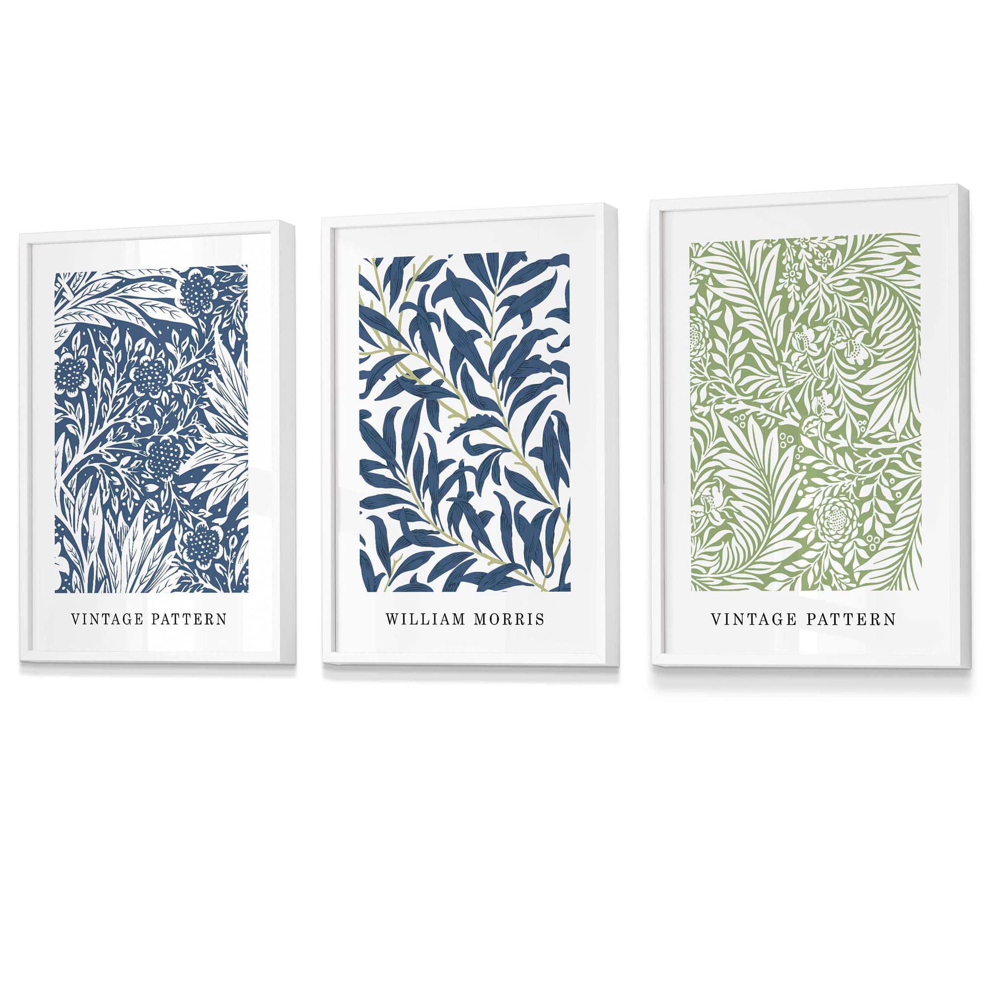 Vintage Muurkunst Set met Bloemenprints in Blauw en Groen 3