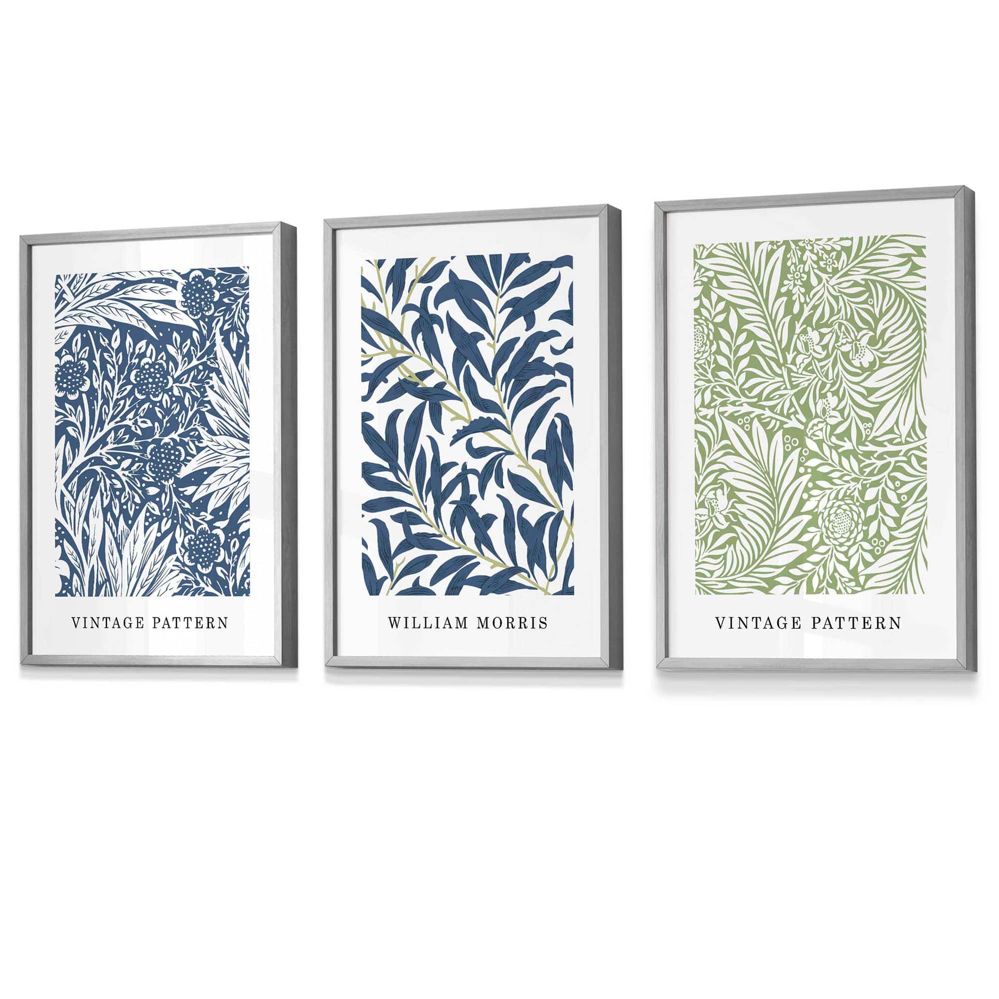 Vintage Muurkunst Set met Bloemenprints in Blauw en Groen 4