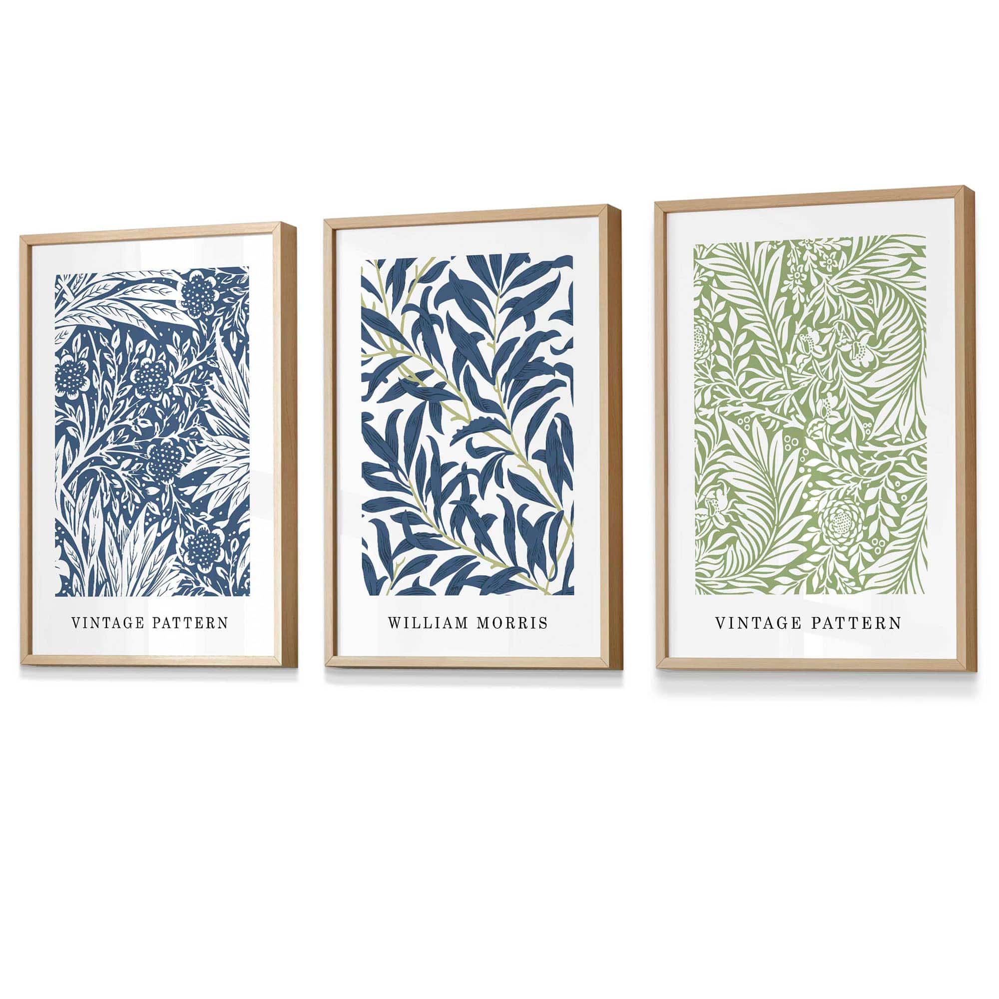 Vintage Muurkunst Set met Bloemenprints in Blauw en Groen 6