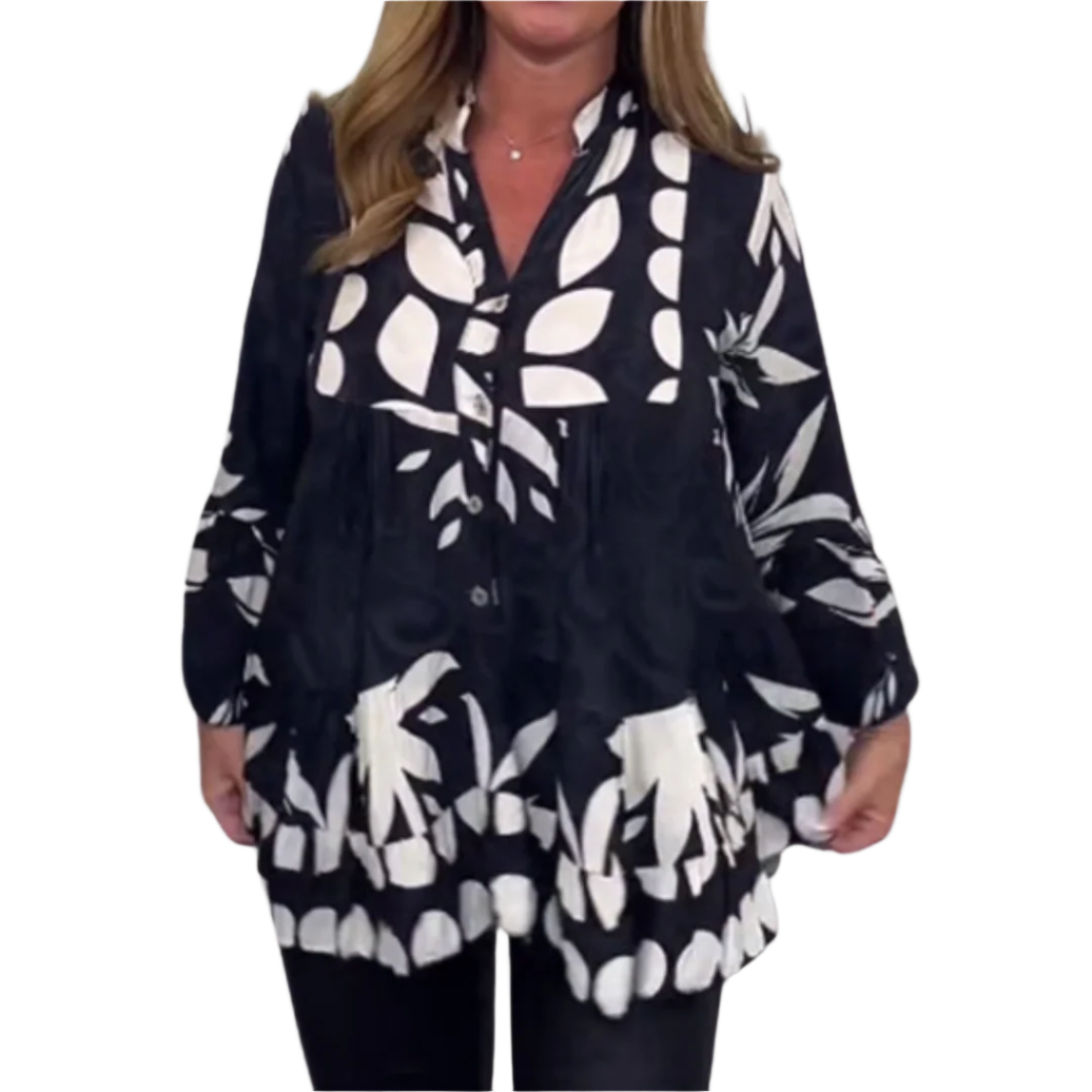 Vrouwen Blouse Met Evasé Mouwen Bloemenprint 0