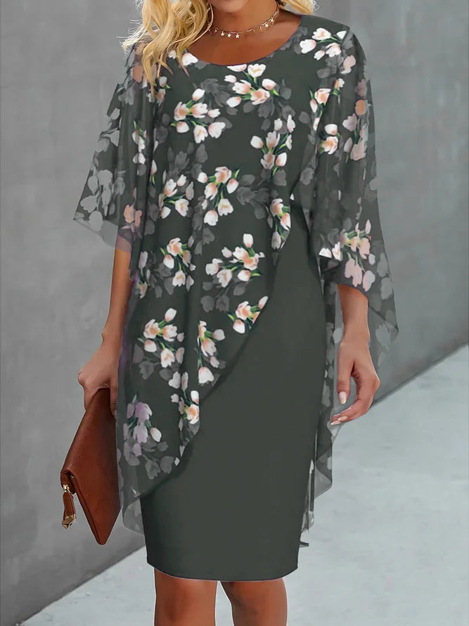 Vrouwen Chiffon Jurk met Bloemenprint 5