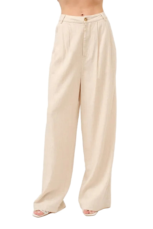 Vrouwen Hoge Taille Wijde Pantalon Linnenmix 0
