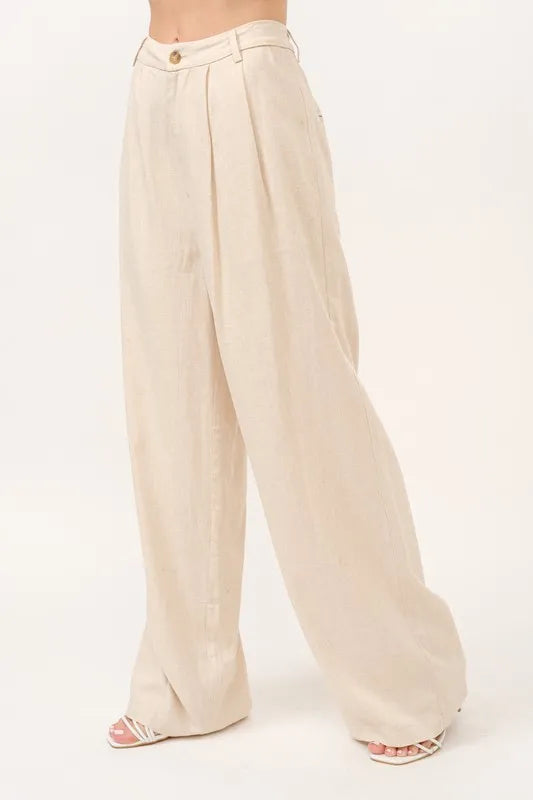 Vrouwen Hoge Taille Wijde Pantalon Linnenmix 2