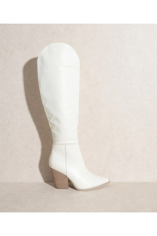 Vrouwen Knie Hoge Cowboylaarzen Wit 1