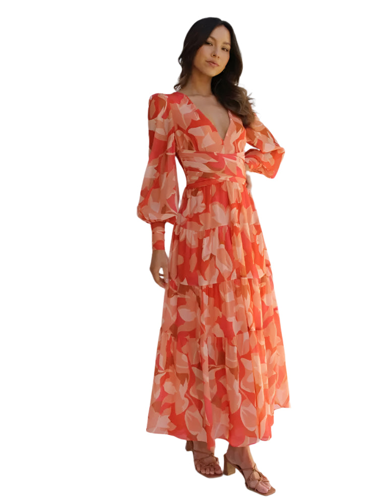 Vrouwen Maxi Jurk Elegante Chiffon Lange Mouwen 0