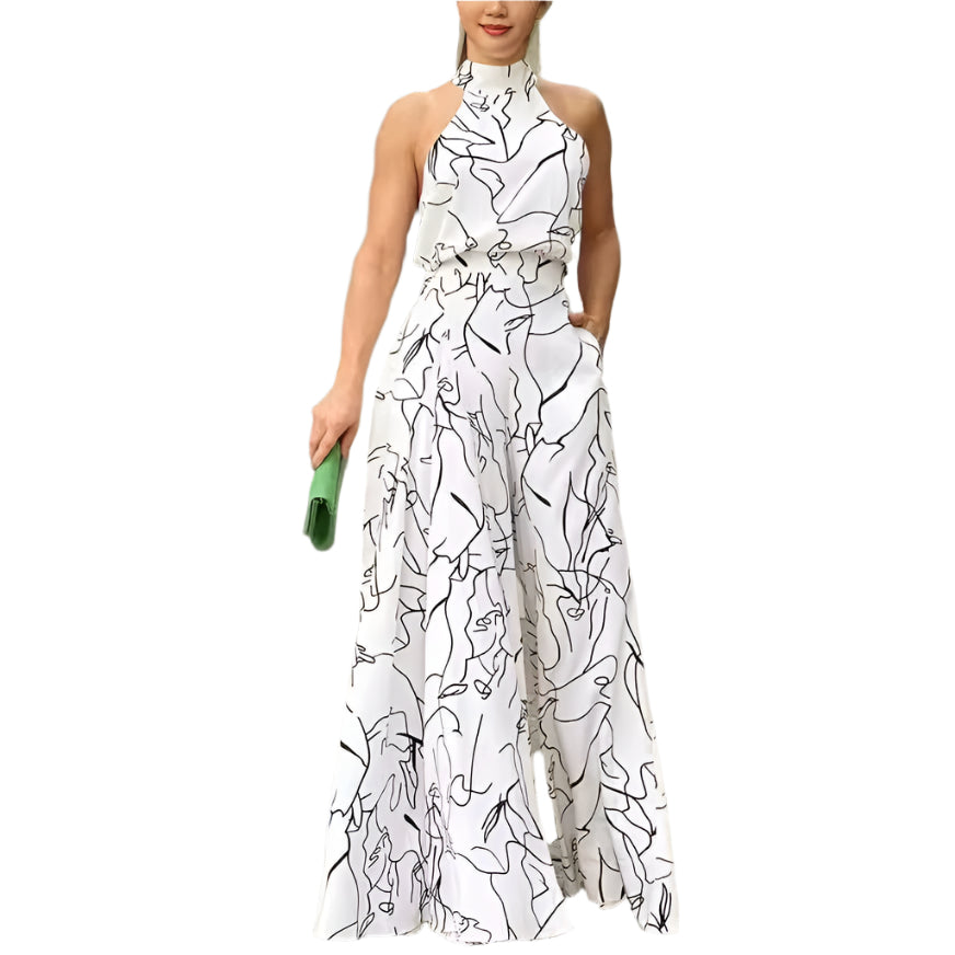 Vrouwen Maxi Jurk Halter Neklijn met Abstracte Print 0