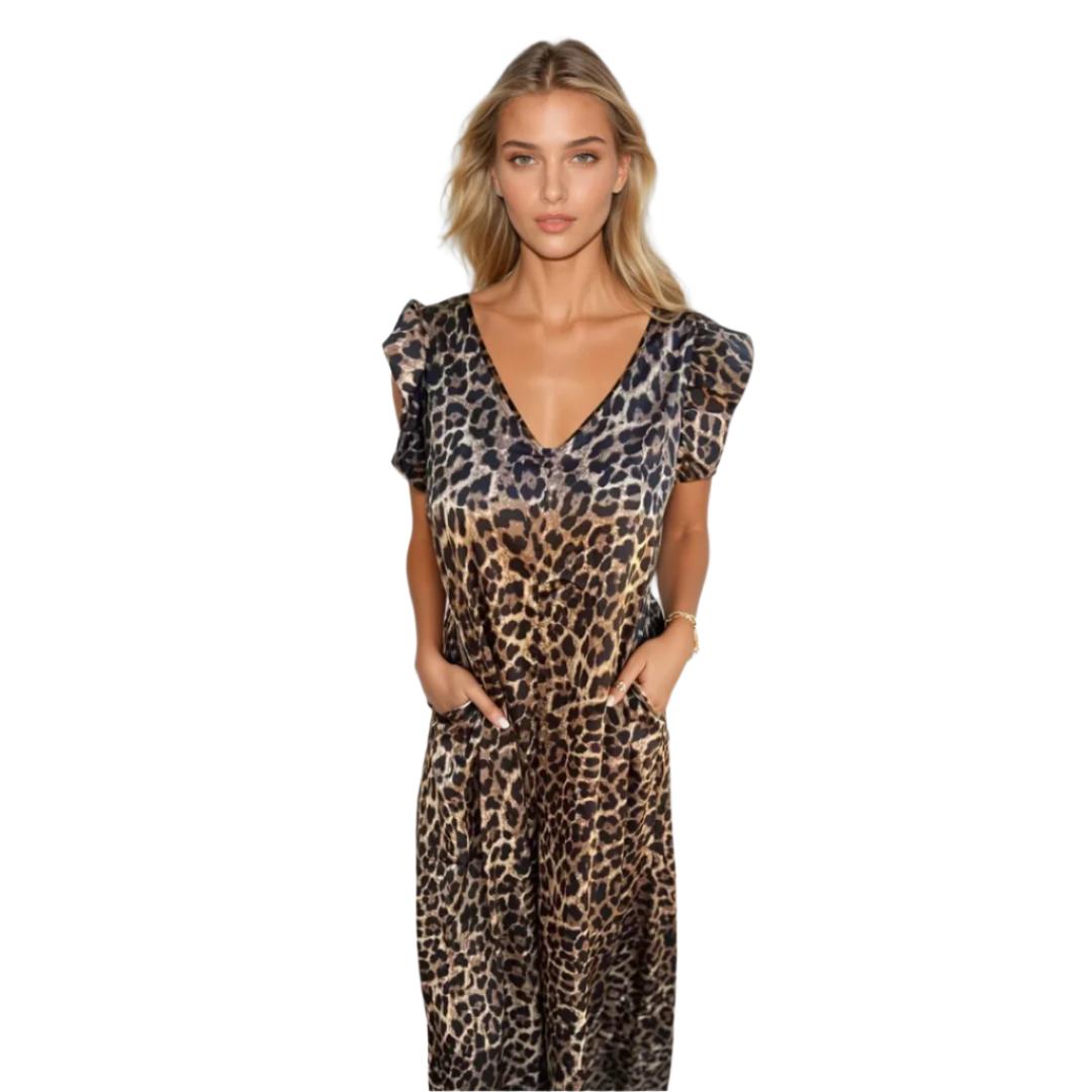 Vrouwen Maxi Jurk Met Luipaardprint Relaxed Fit 0
