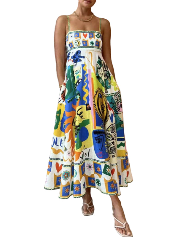 Vrouwen Maxi Jurk Met Vierkante Halslijn en Spaghetti Bandjes 0