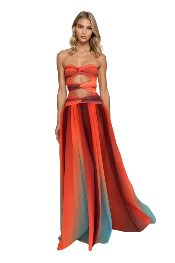 Vrouwen Maxi Jurk Ombre Stijl Elegante Drapé 0