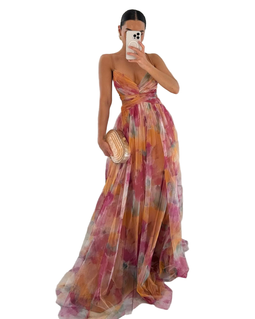 Vrouwen Maxi Jurk Waterverfprint Crisscross 0