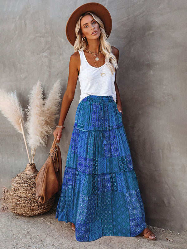 Vrouwen Maxi Rok Bohemian Hoge Taille Losse Stijl Polyester 2