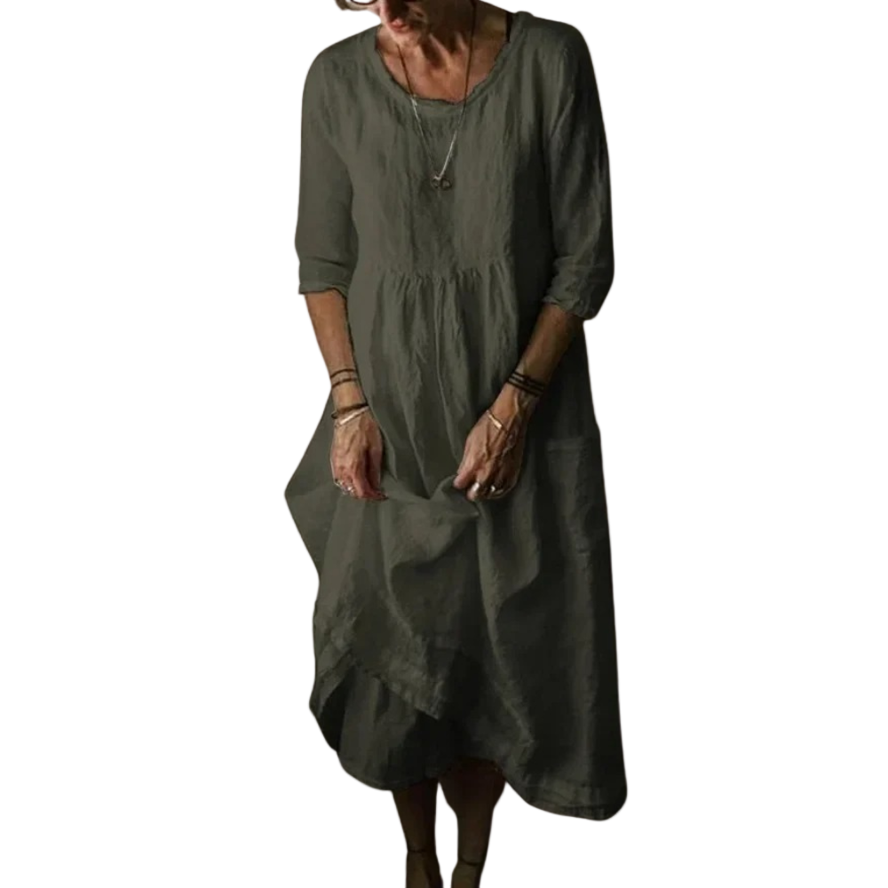 Vrouwen Midi Dress Met Albuelange Mouwen 0
