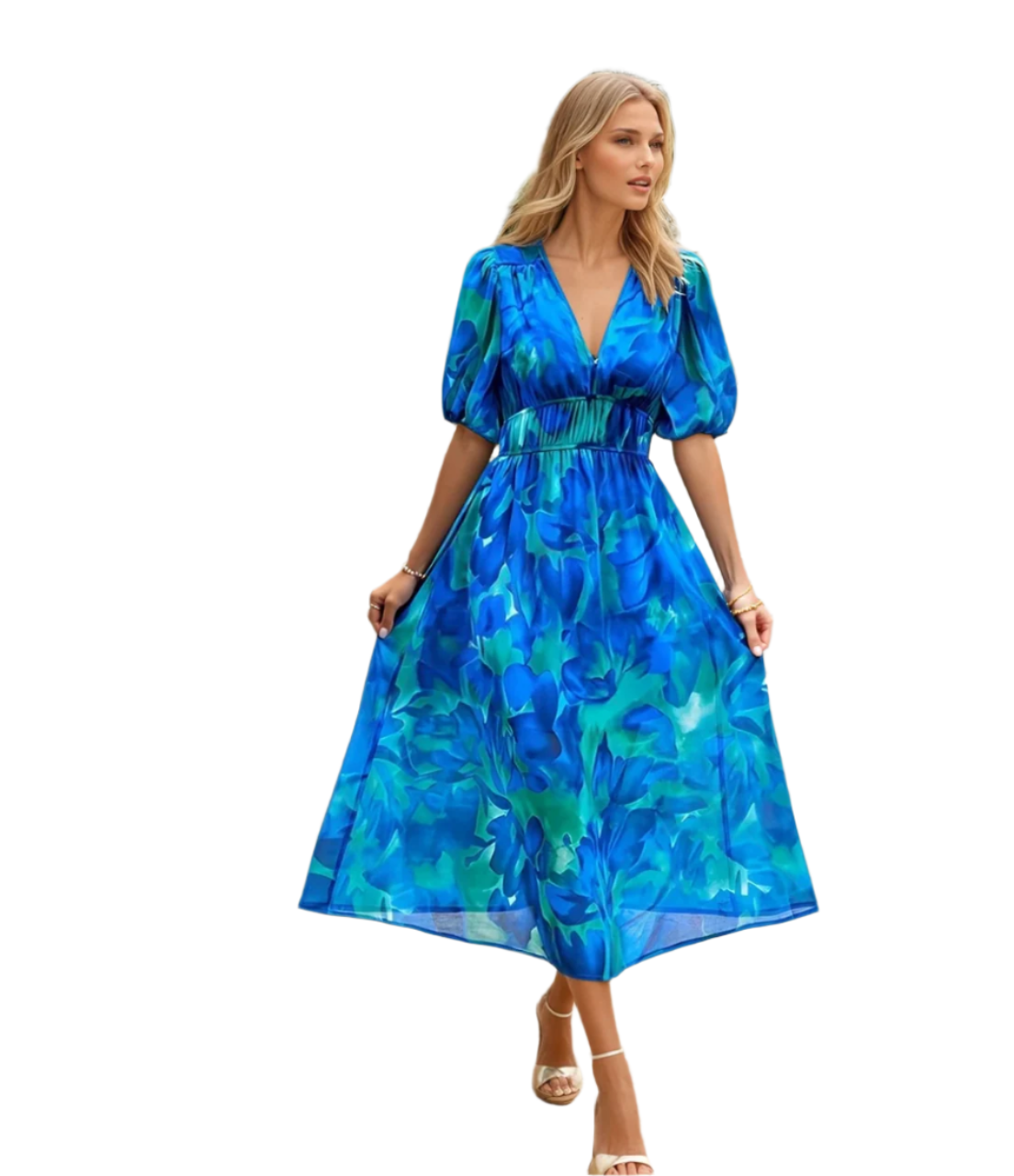 Vrouwen Midi Jurk V-Hals Bloemenontwerp Zomer Kleding Dames 0