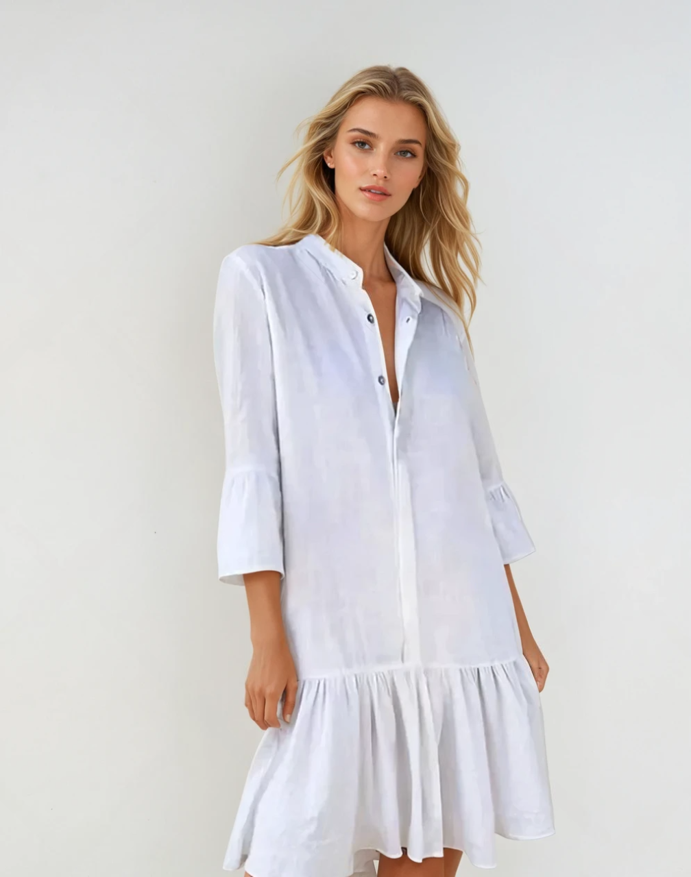 Vrouwen Mini Shirt Jurk Geplooid Stijlvol 1