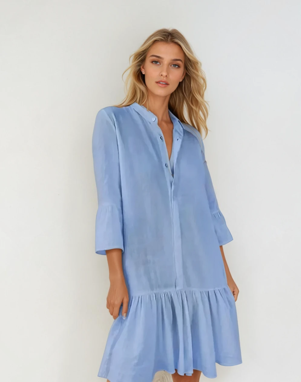 Vrouwen Mini Shirt Jurk Geplooid Stijlvol 4